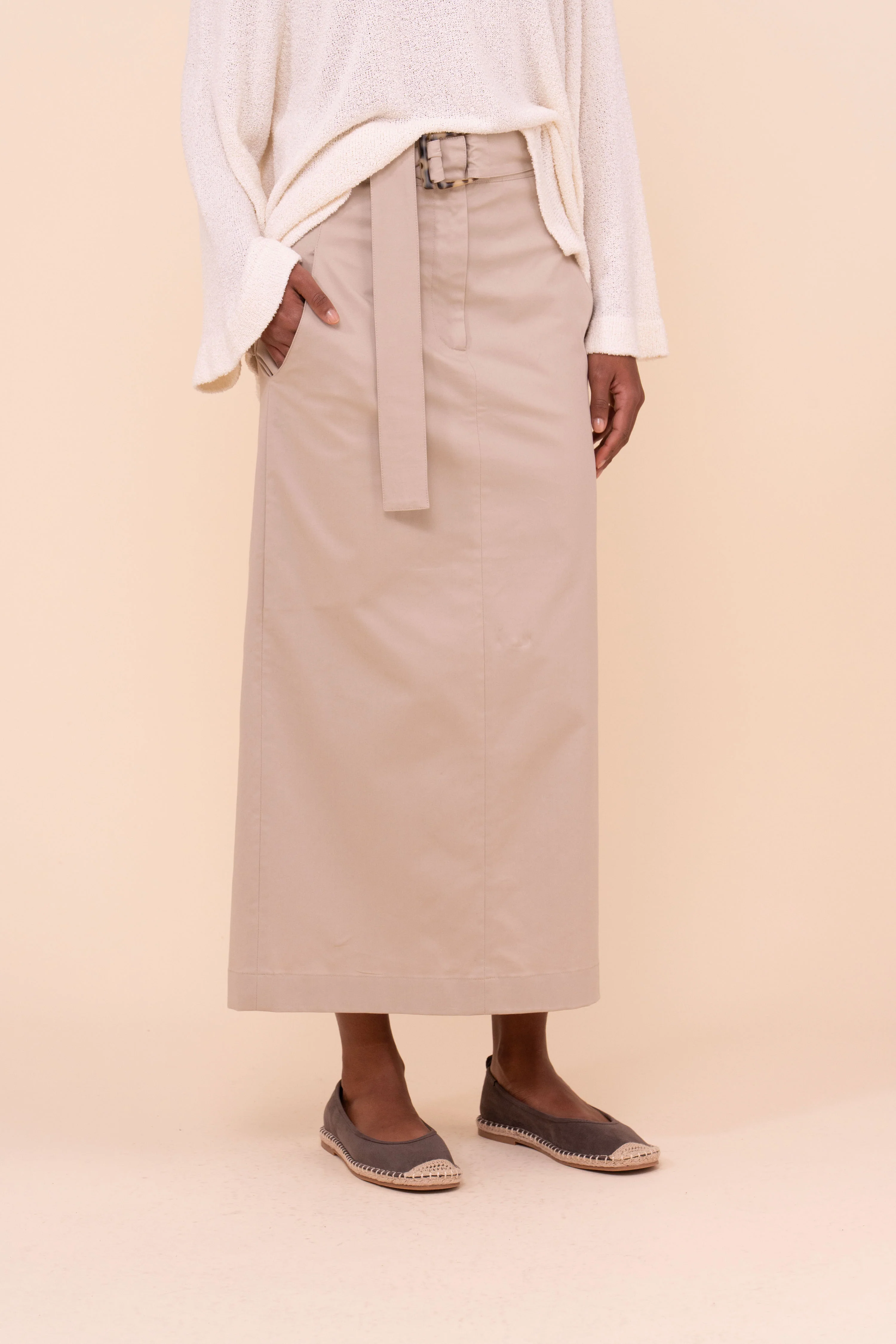 Andrea Cotton Gabardine Fitted Long Skirt - Image 3