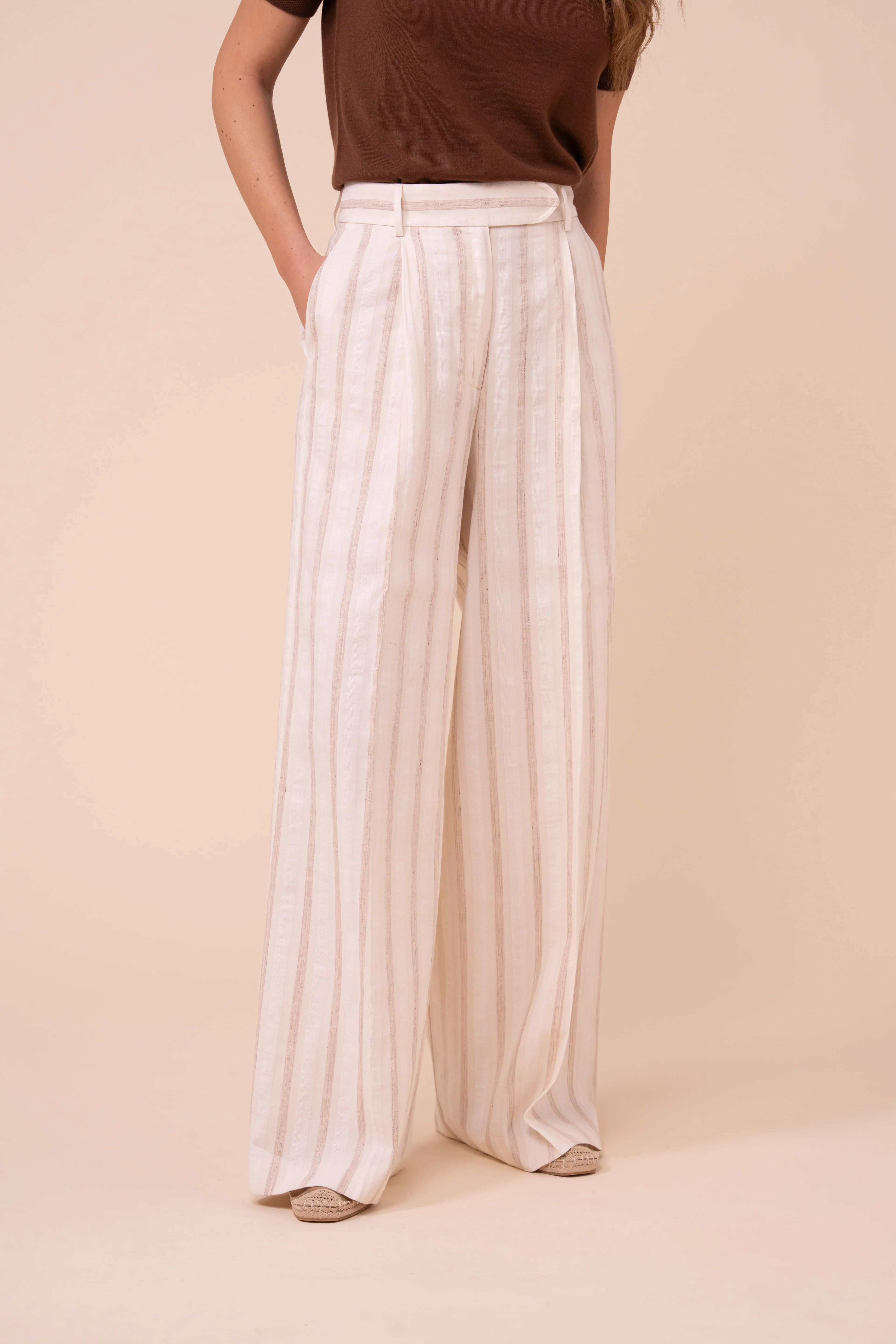 Carlo Cotton and Linen Striped Wide-Leg Pants - Image 2