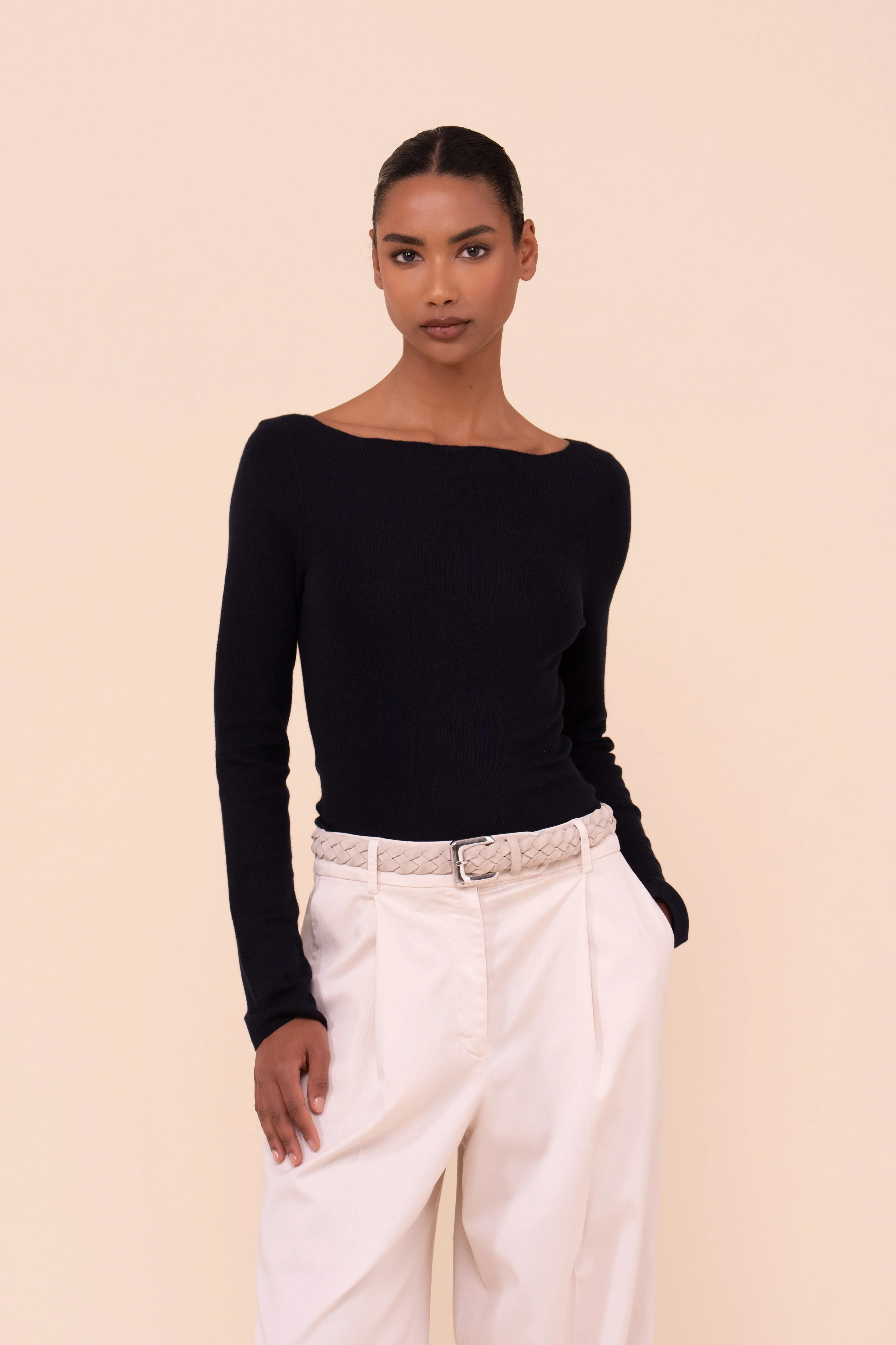 Haring Pearly Cashmere-Silk Boatneck Sweater