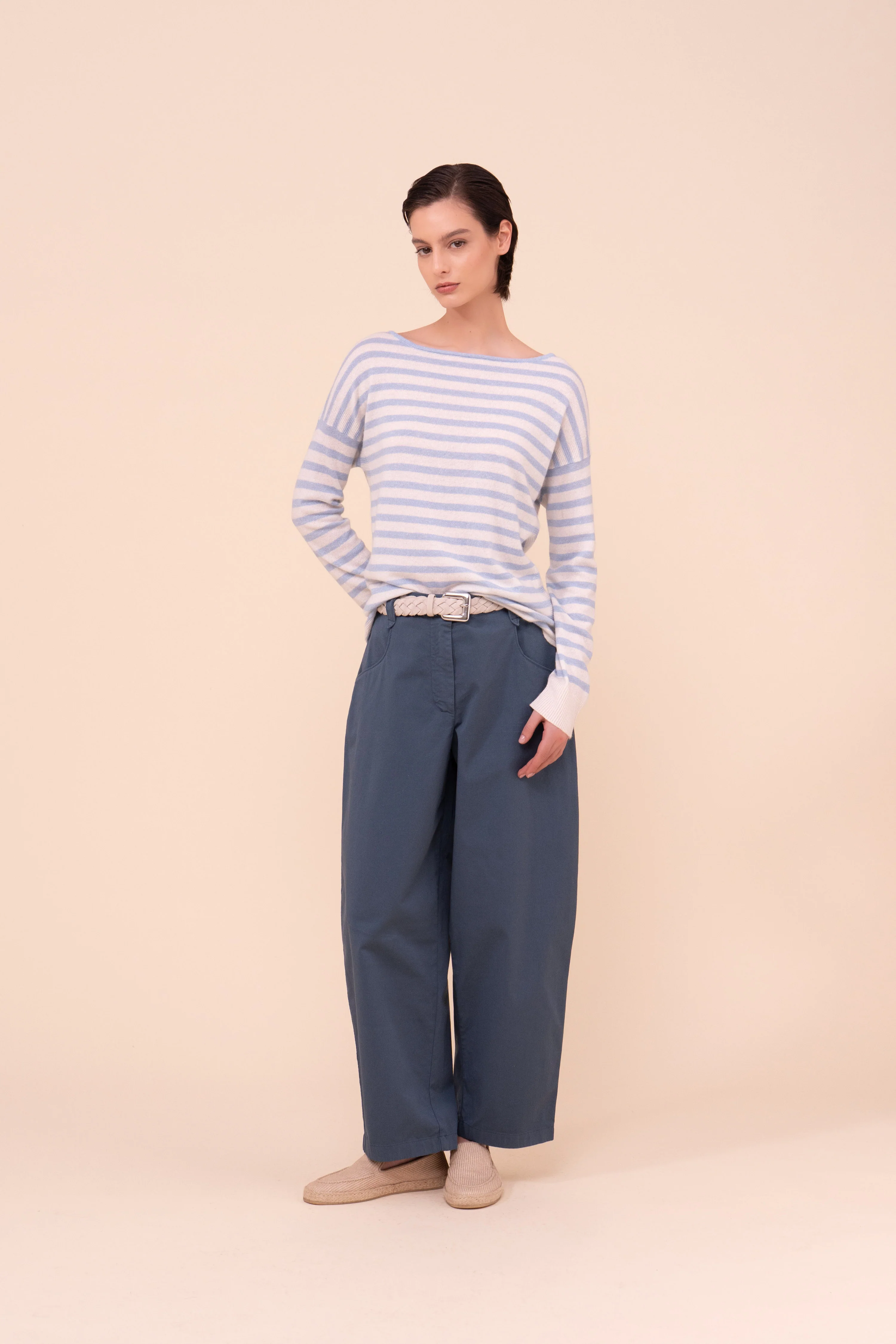 Kahlo Marble Cashmere and Linen Striped Boatneck - Image 2