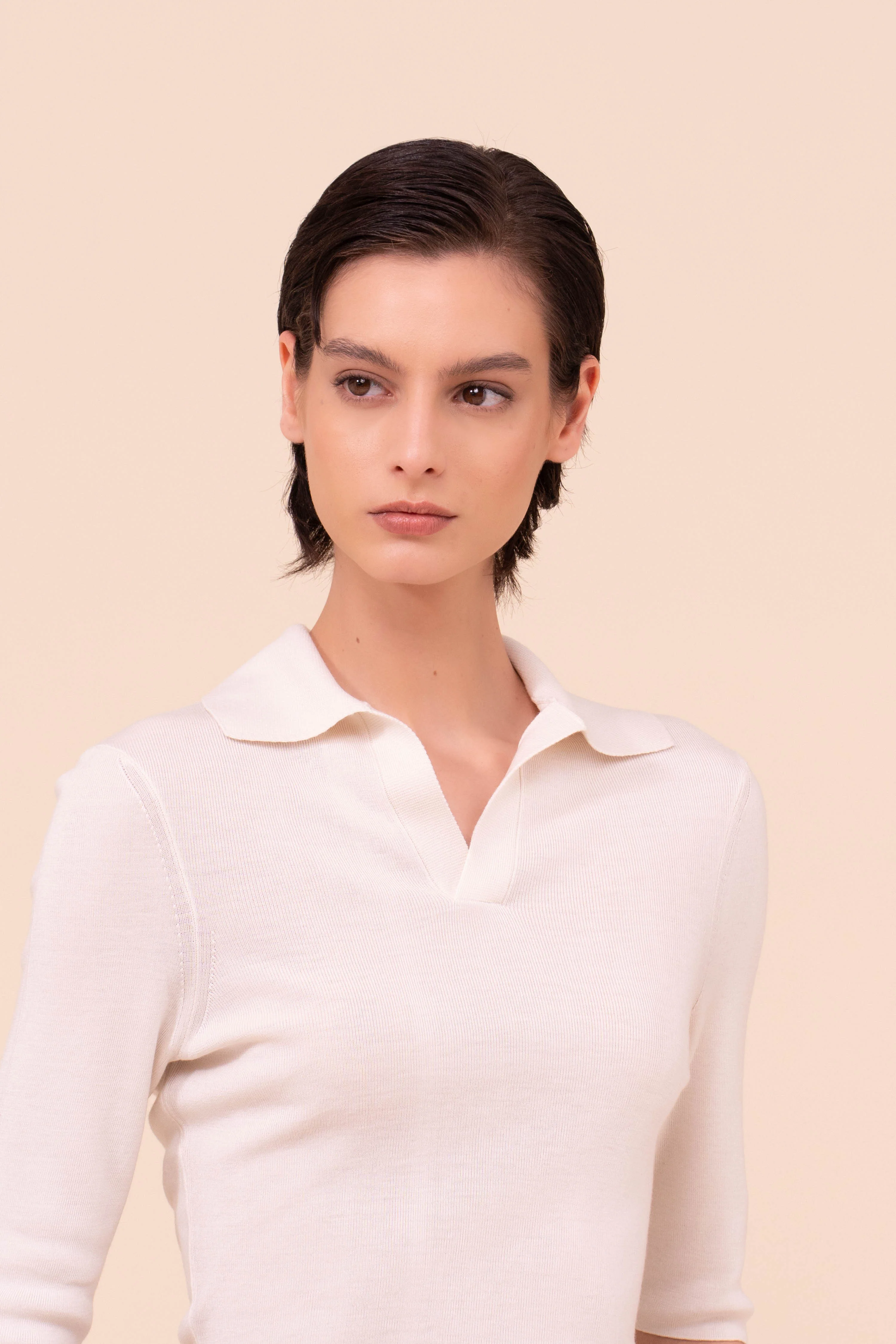 Leslie Pearly Cashmere-Silk Ribbed Polo - Image 4