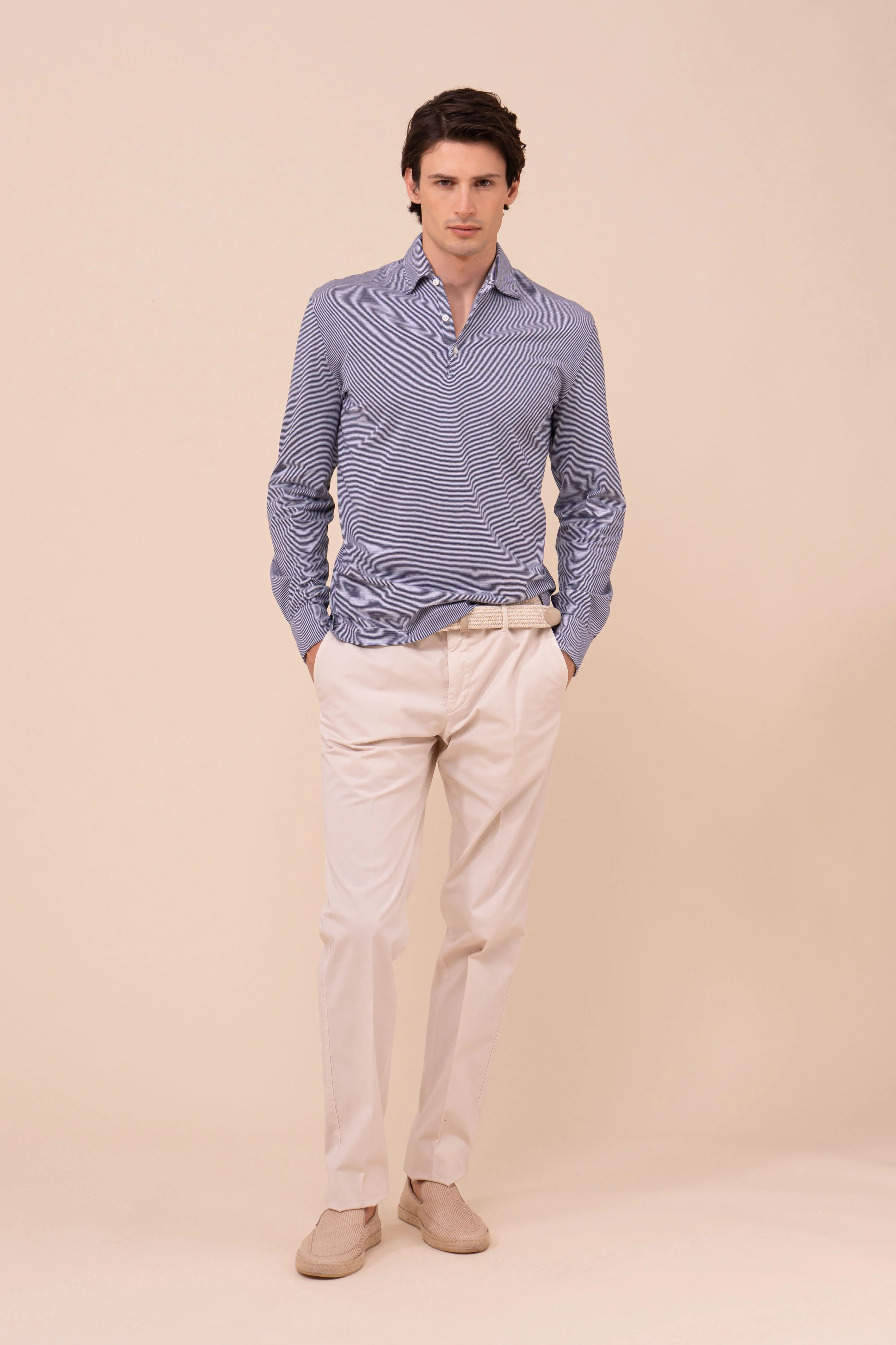 Libeccio Cotton Light Striped Long Sleeve Polo - Image 2