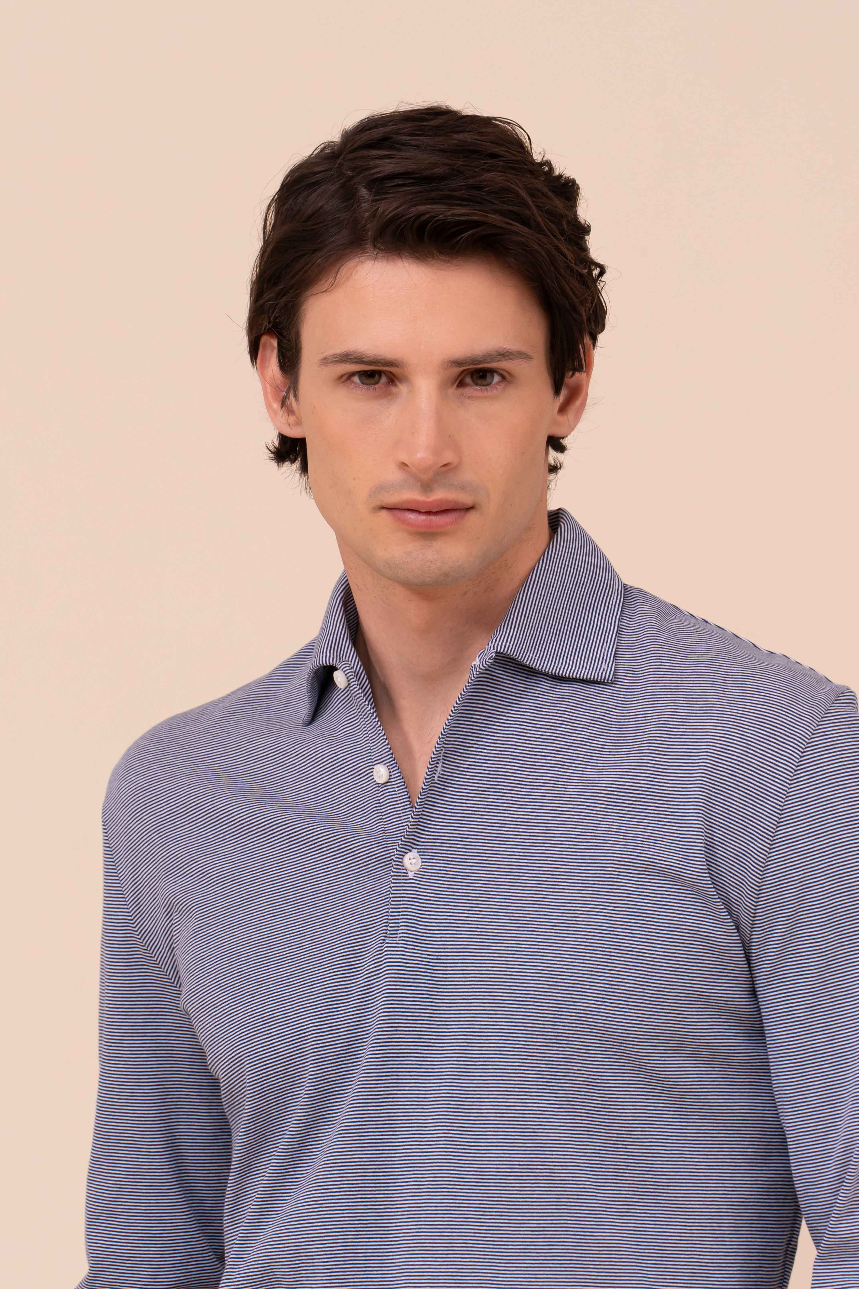 Libeccio Cotton Light Striped Long Sleeve Polo - Image 4