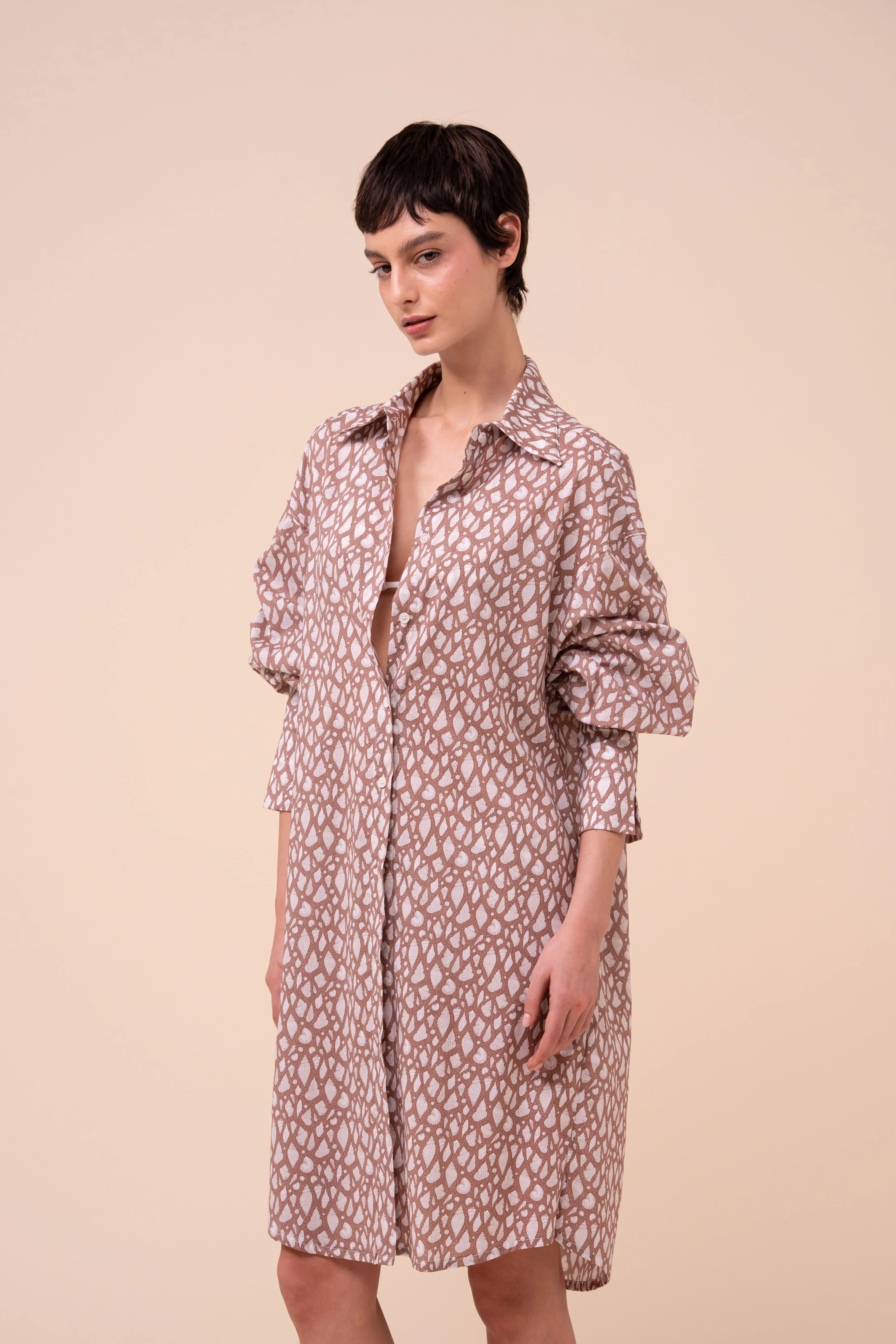 New Ade Printed Cotton Voile Overshirt - Shells Pattern - Image 2