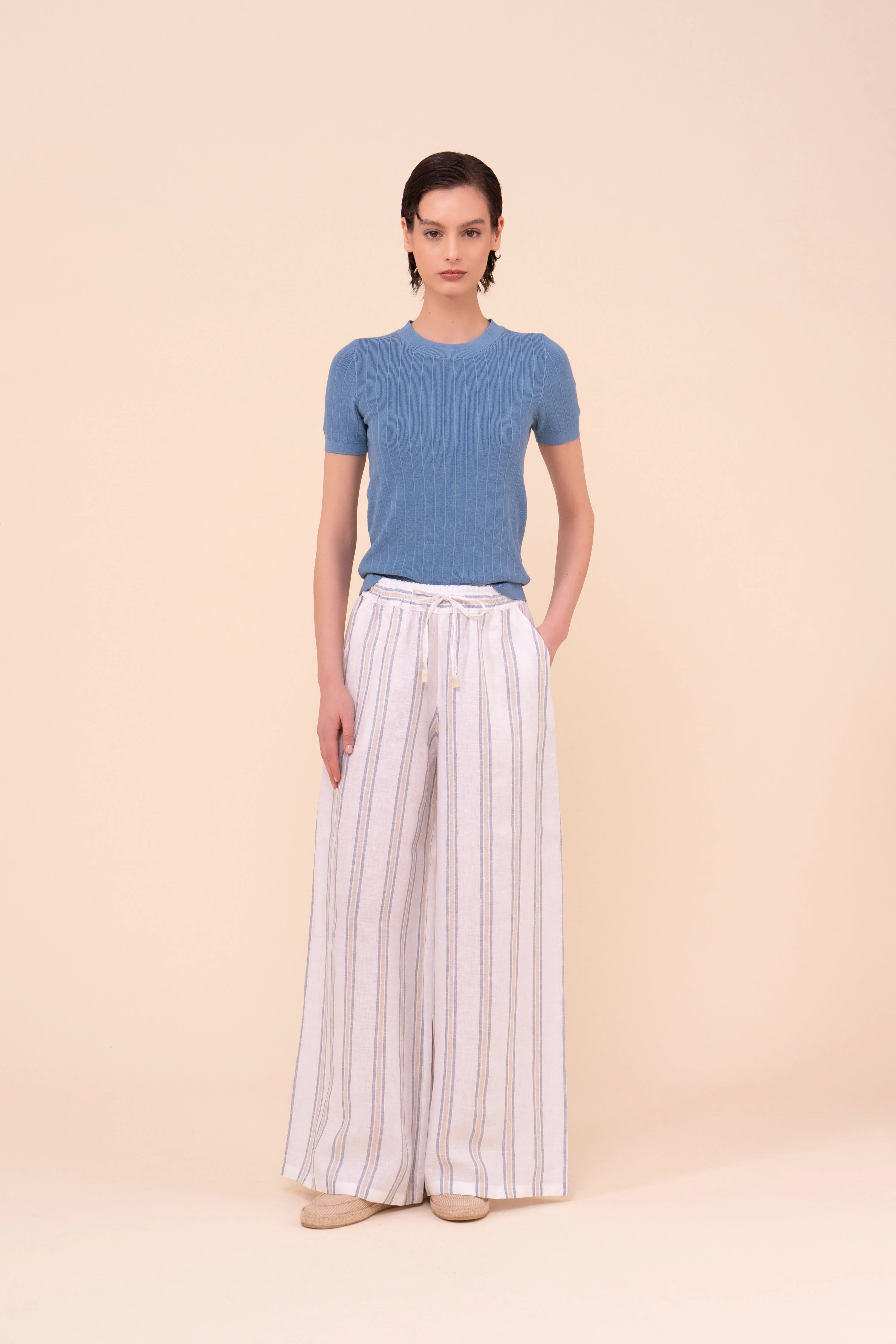 New Diana Miami Linen Striped Wide-Leg Trousers