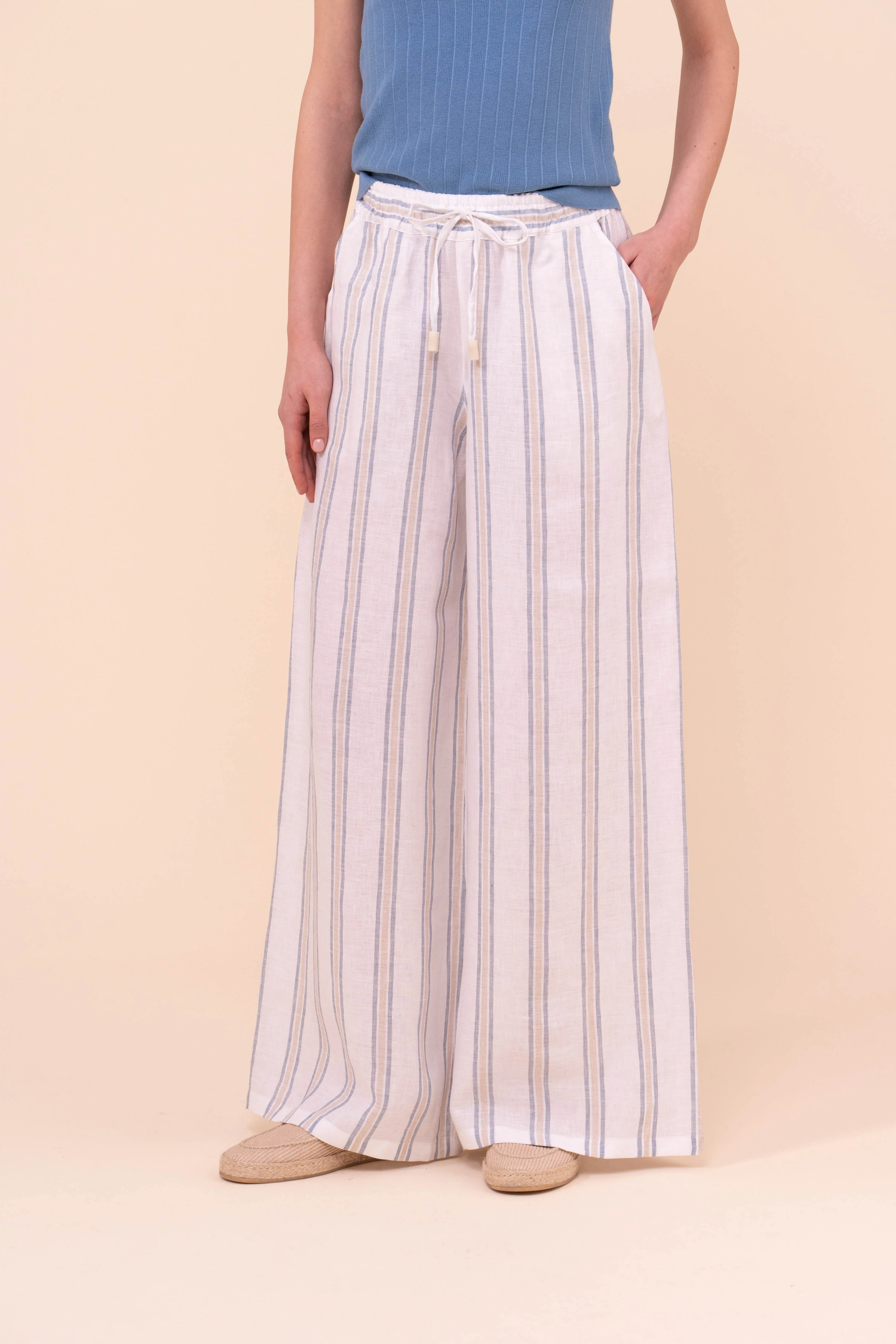 New Diana Miami Linen Striped Wide-Leg Trousers - Image 2