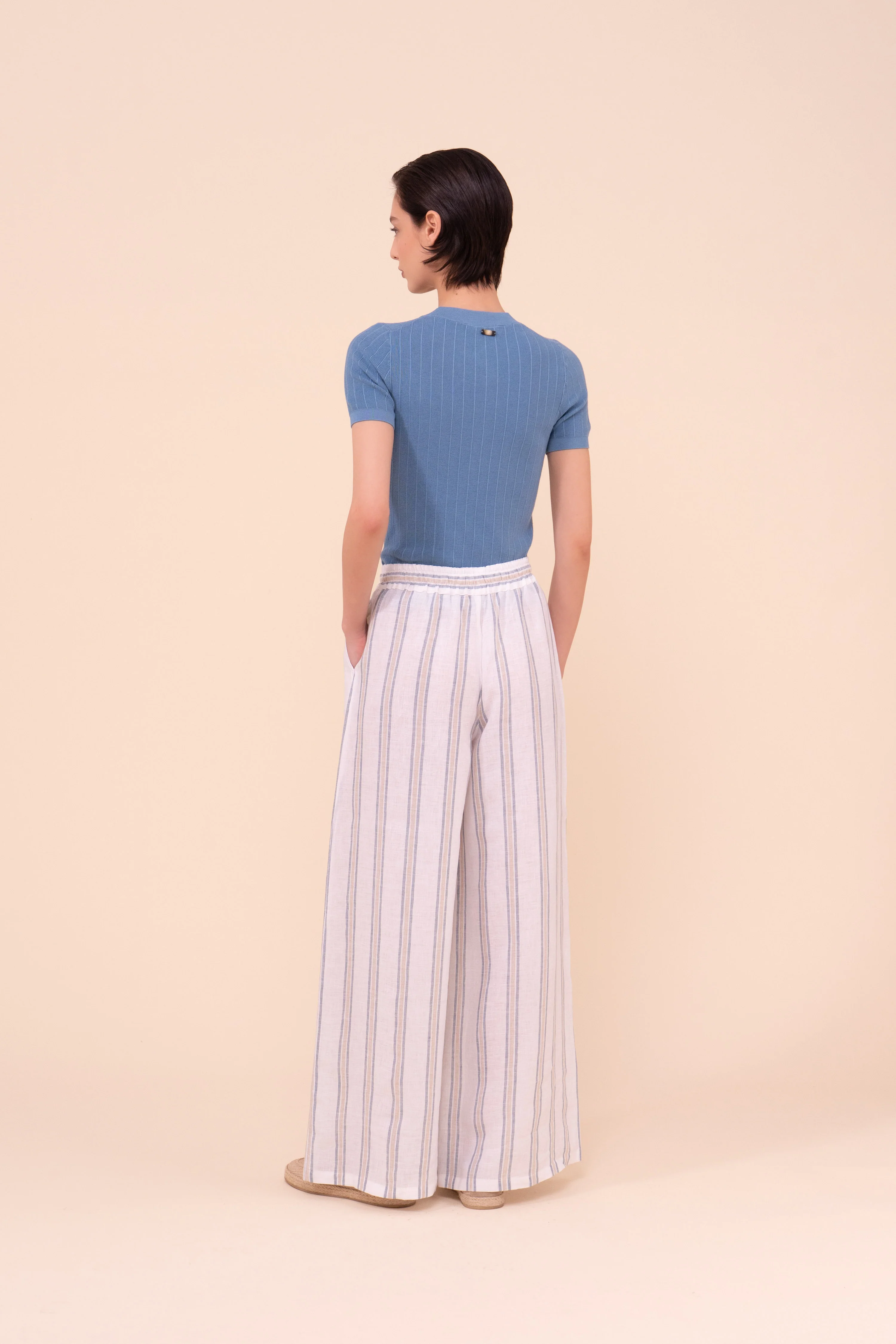 New Diana Miami Linen Striped Wide-Leg Trousers - Image 3