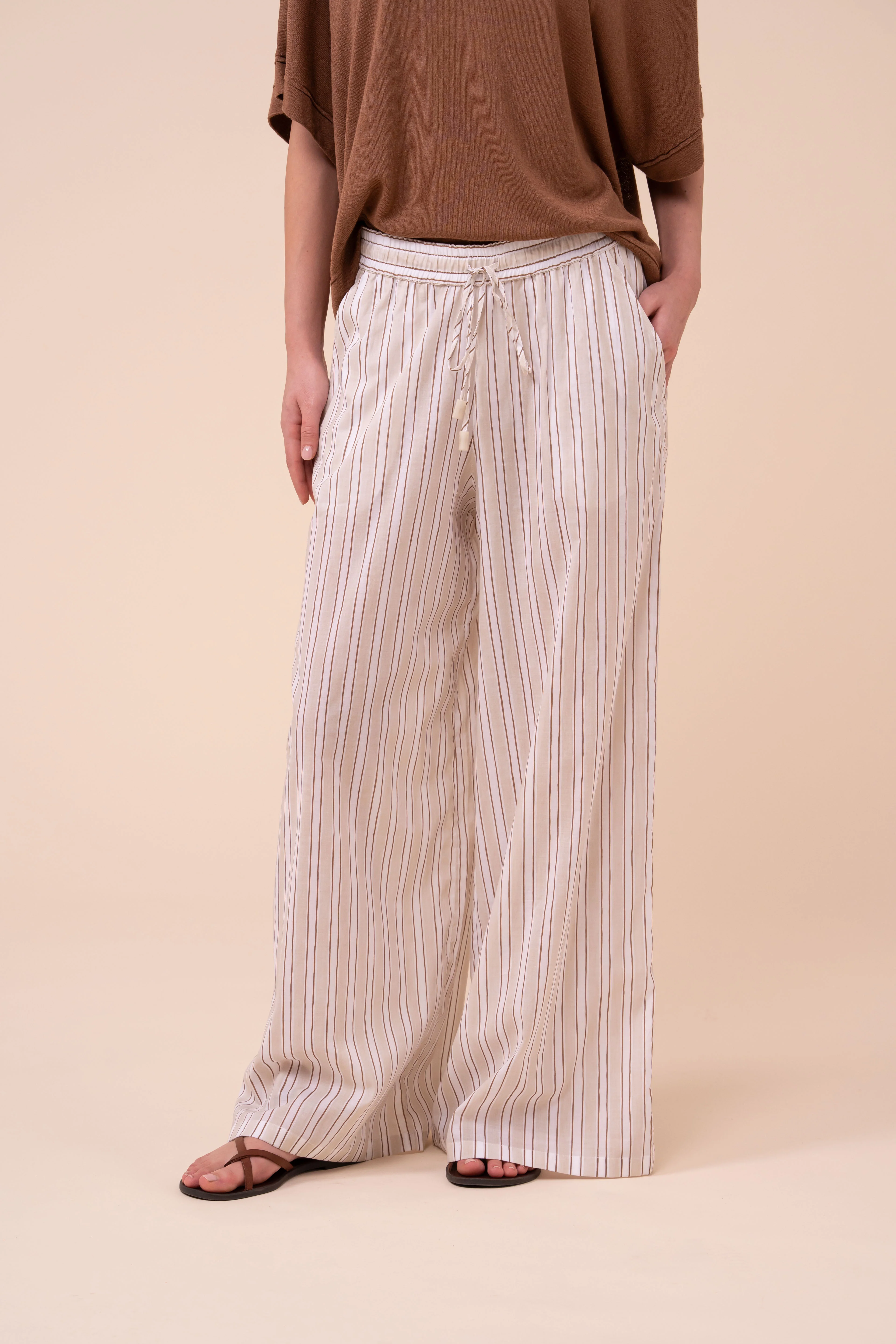 New Diana Printed Cotton Voile Wide-Leg Pants - Striped Pattern - Image 2