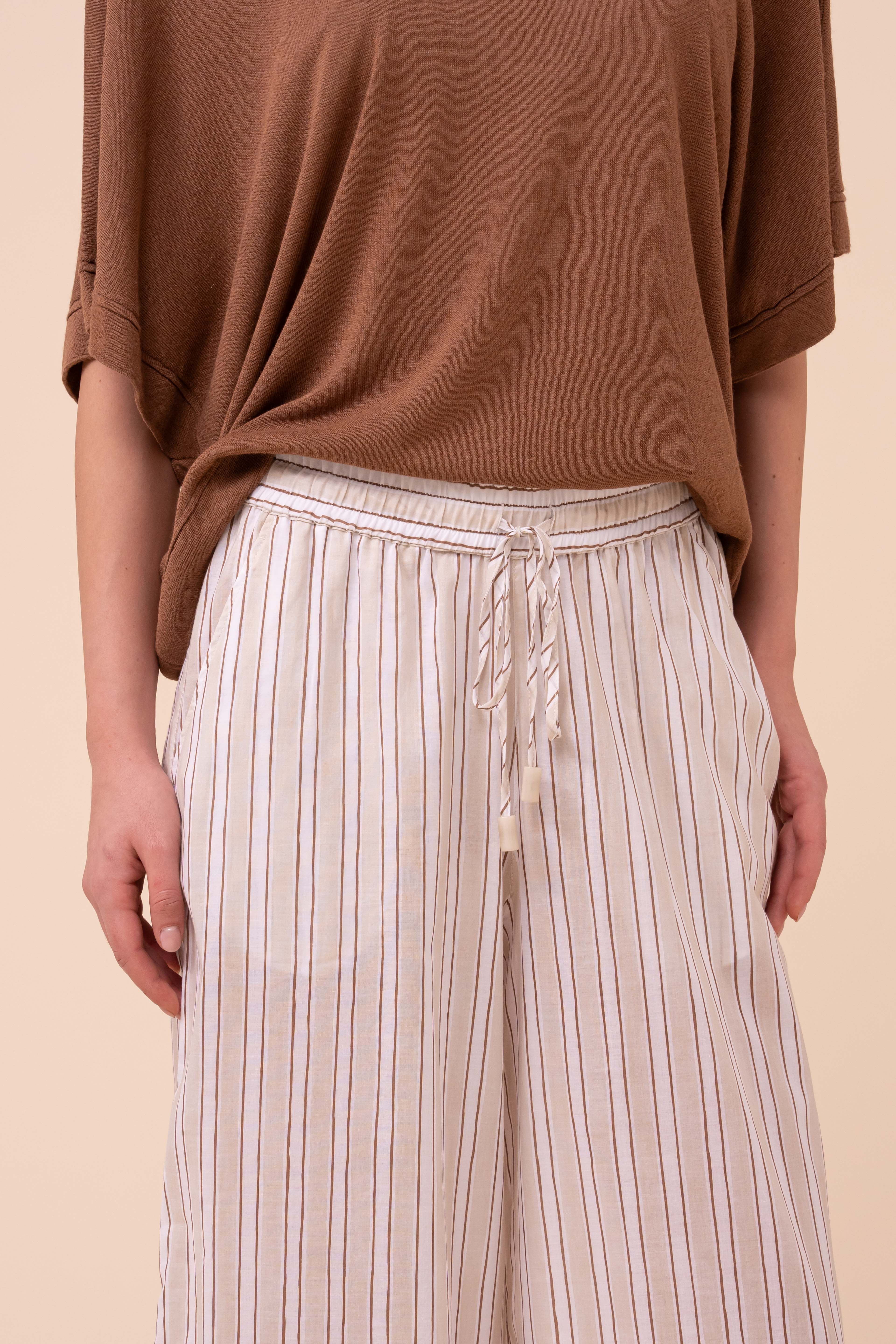 New Diana Printed Cotton Voile Wide-Leg Pants - Striped Pattern - Image 4