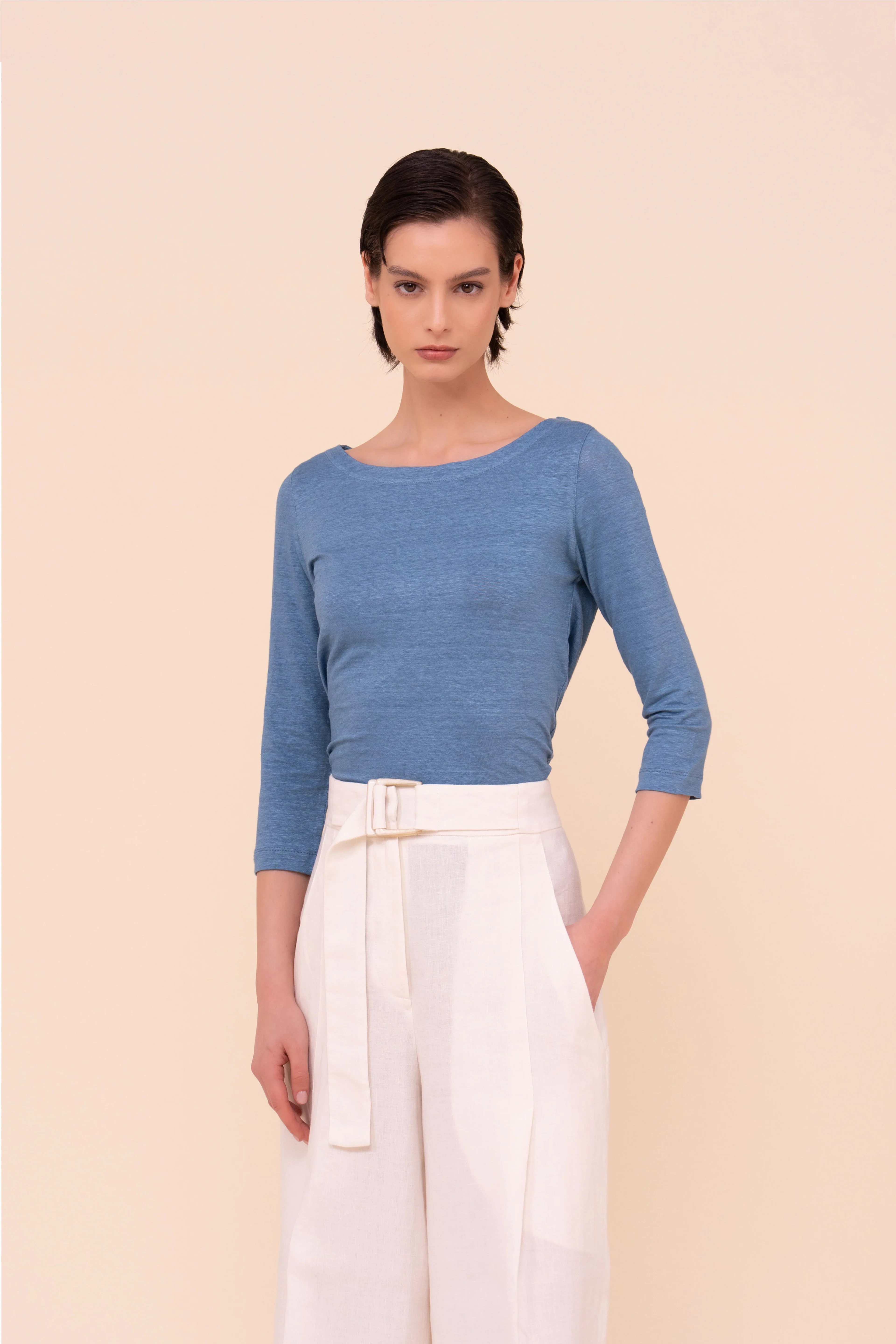 Luna Three-Quarter Sleeve Linen T-Shirt