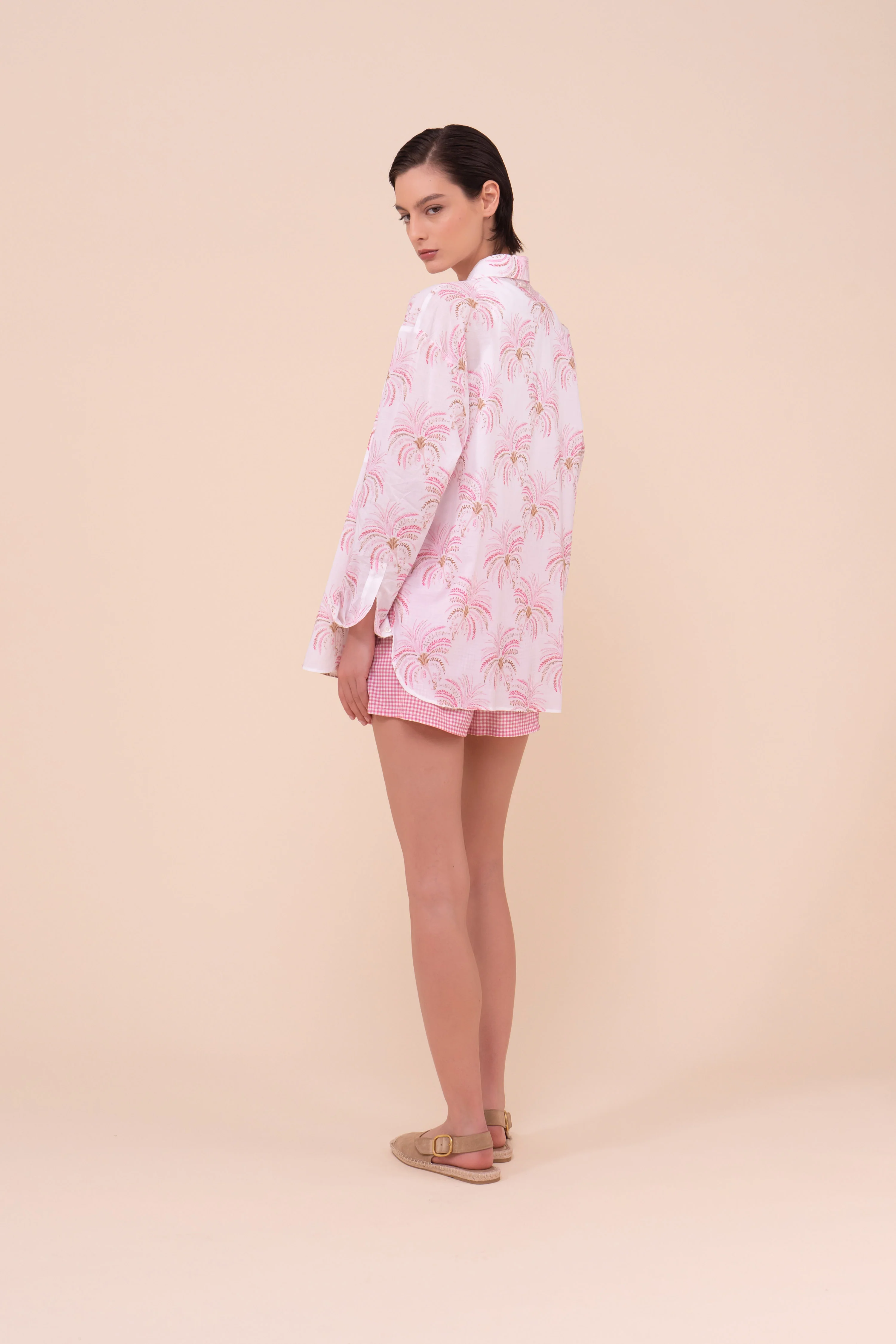 Palmaria Printed Cotton Voile Shirt - Palms Pattern - Image 3