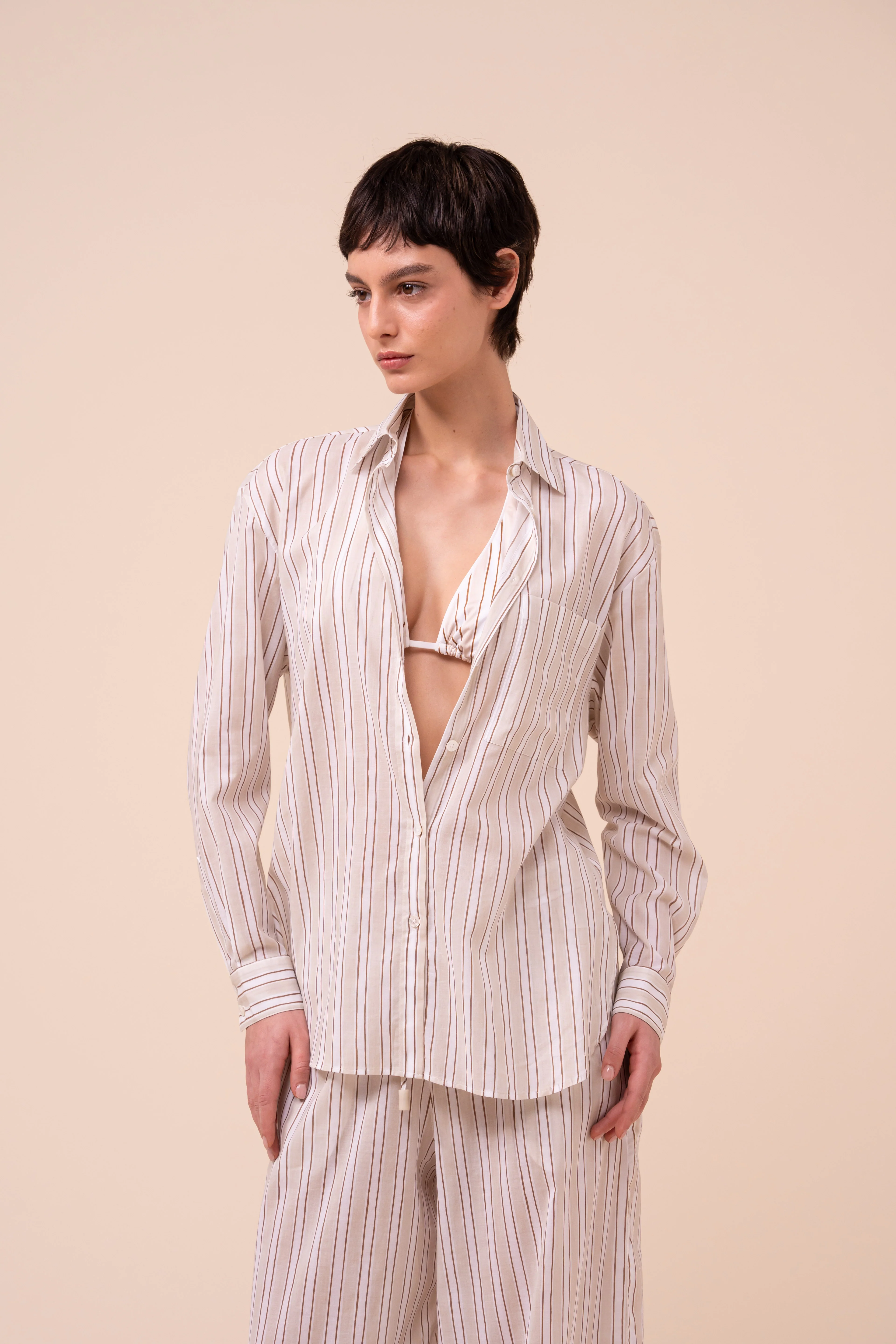 Palmaria Printed Cotton Voile Shirt - Striped Pattern