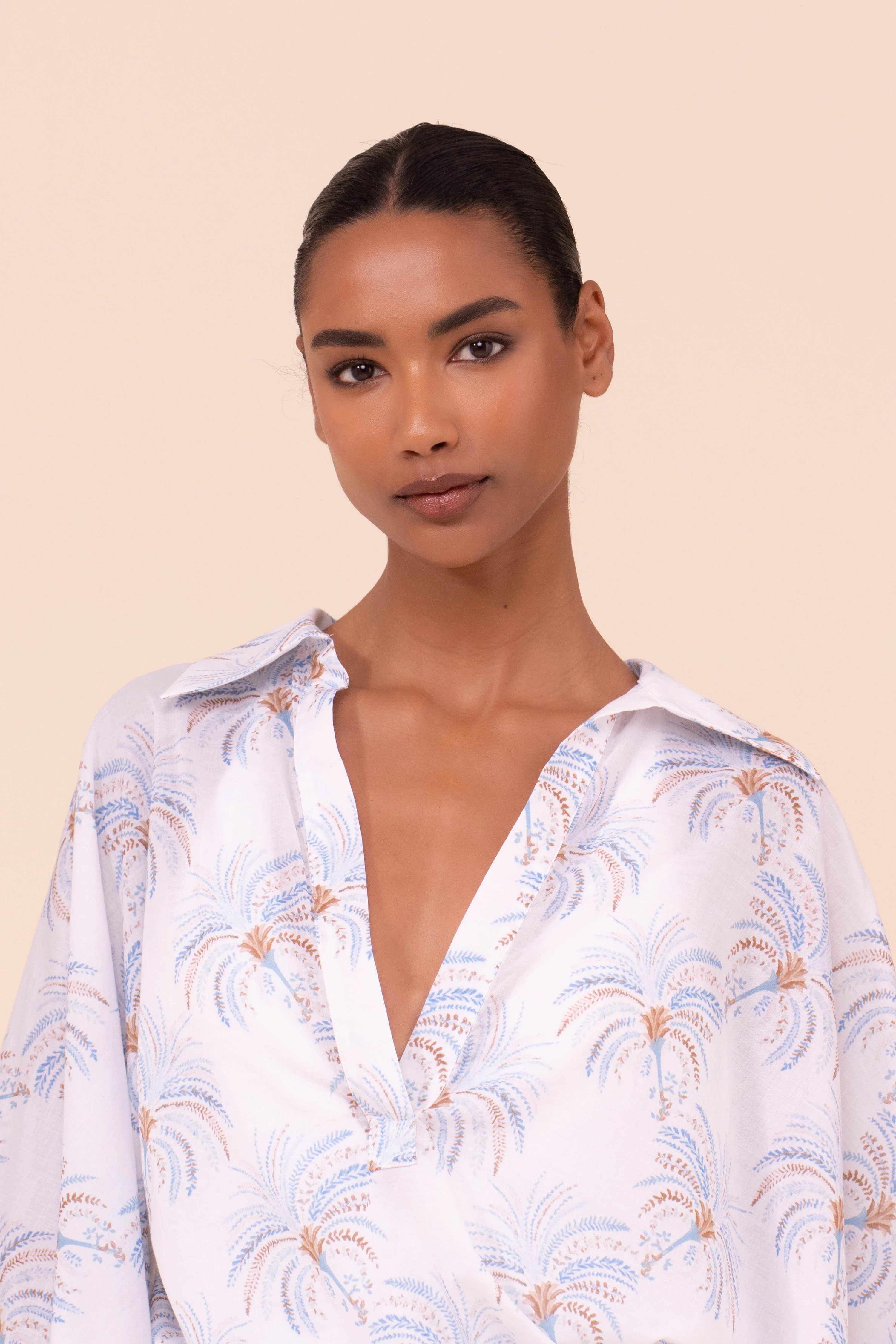 Palmi Printed Cotton Voile Kaftan - Palms Pattern - Image 4