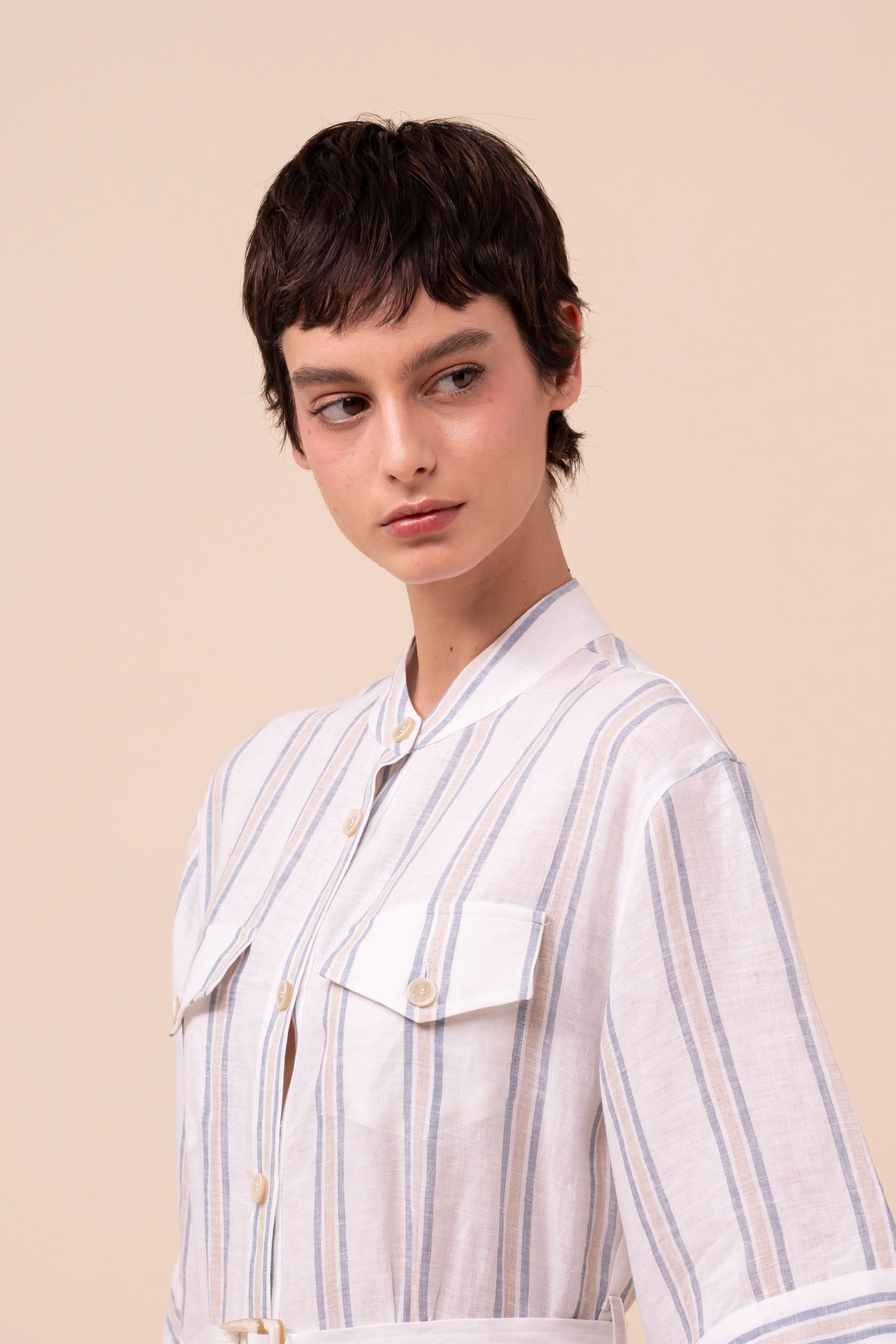 Rossi Miami Linen Striped Front-Open Striped - Image 4