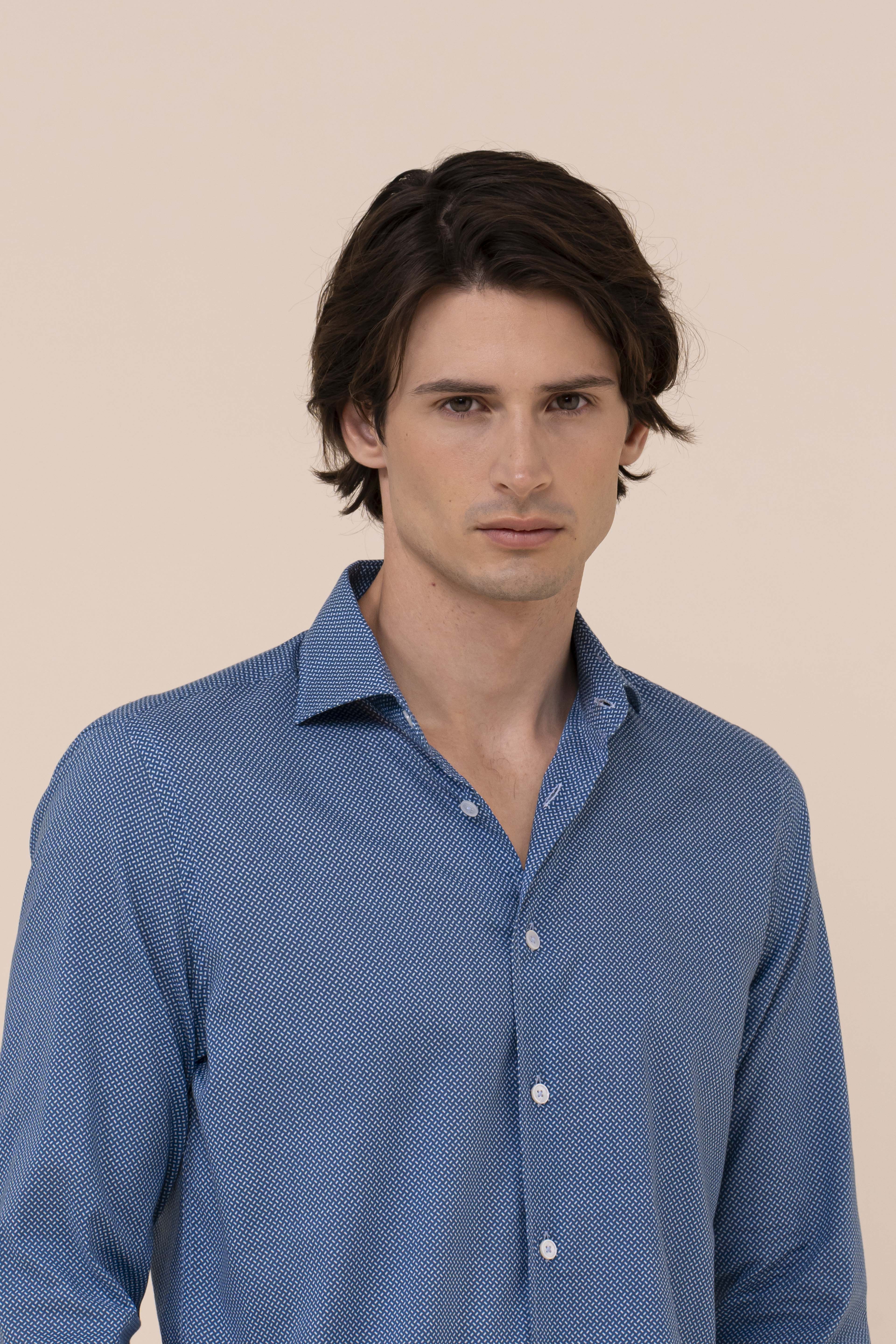 Sean Cotton Voile Printed Shirt - Mini Dash Pattern - Image 4
