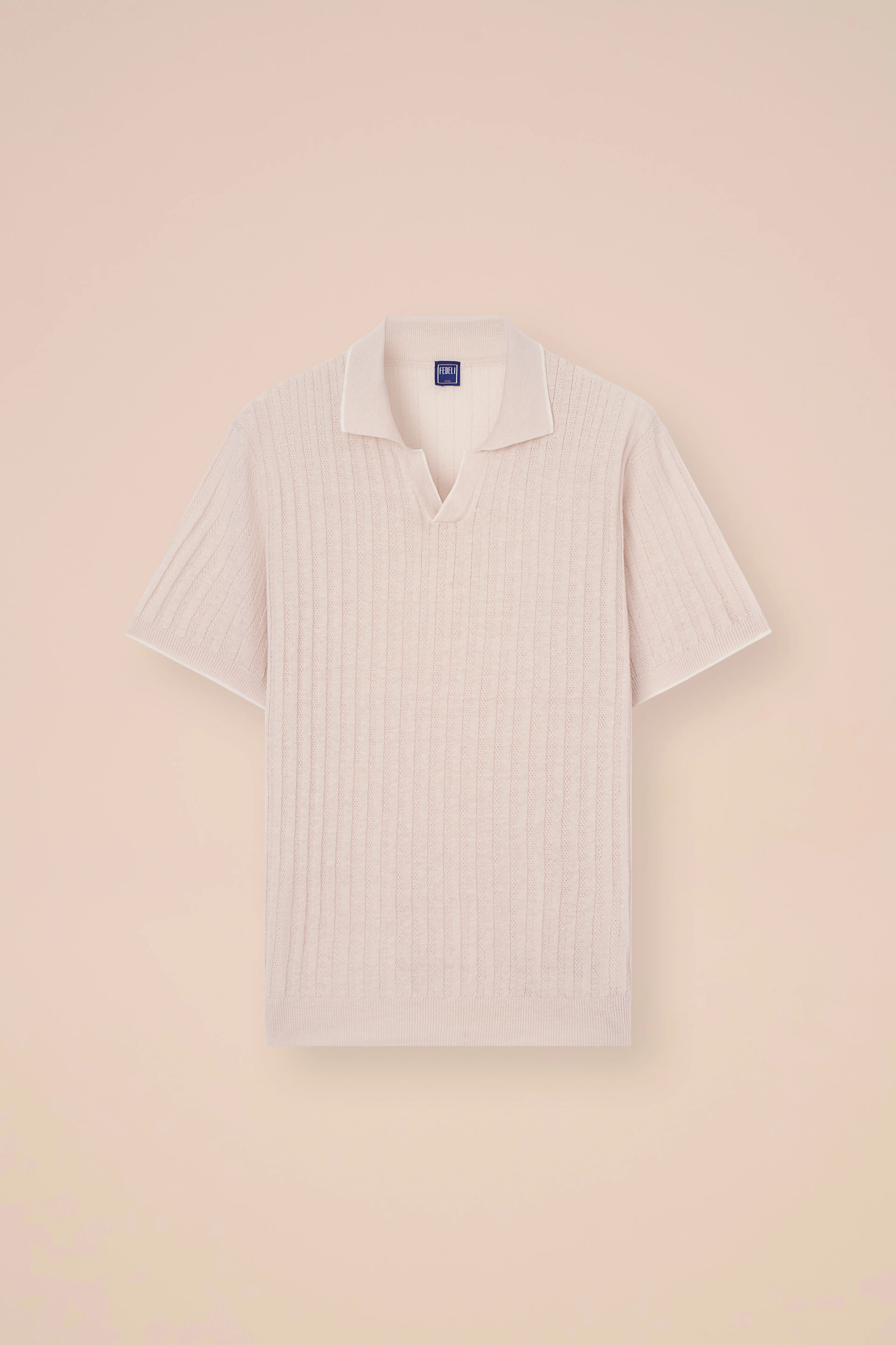 Soul Cotton and Linen Ribbed V-Neck Polo - Image 6