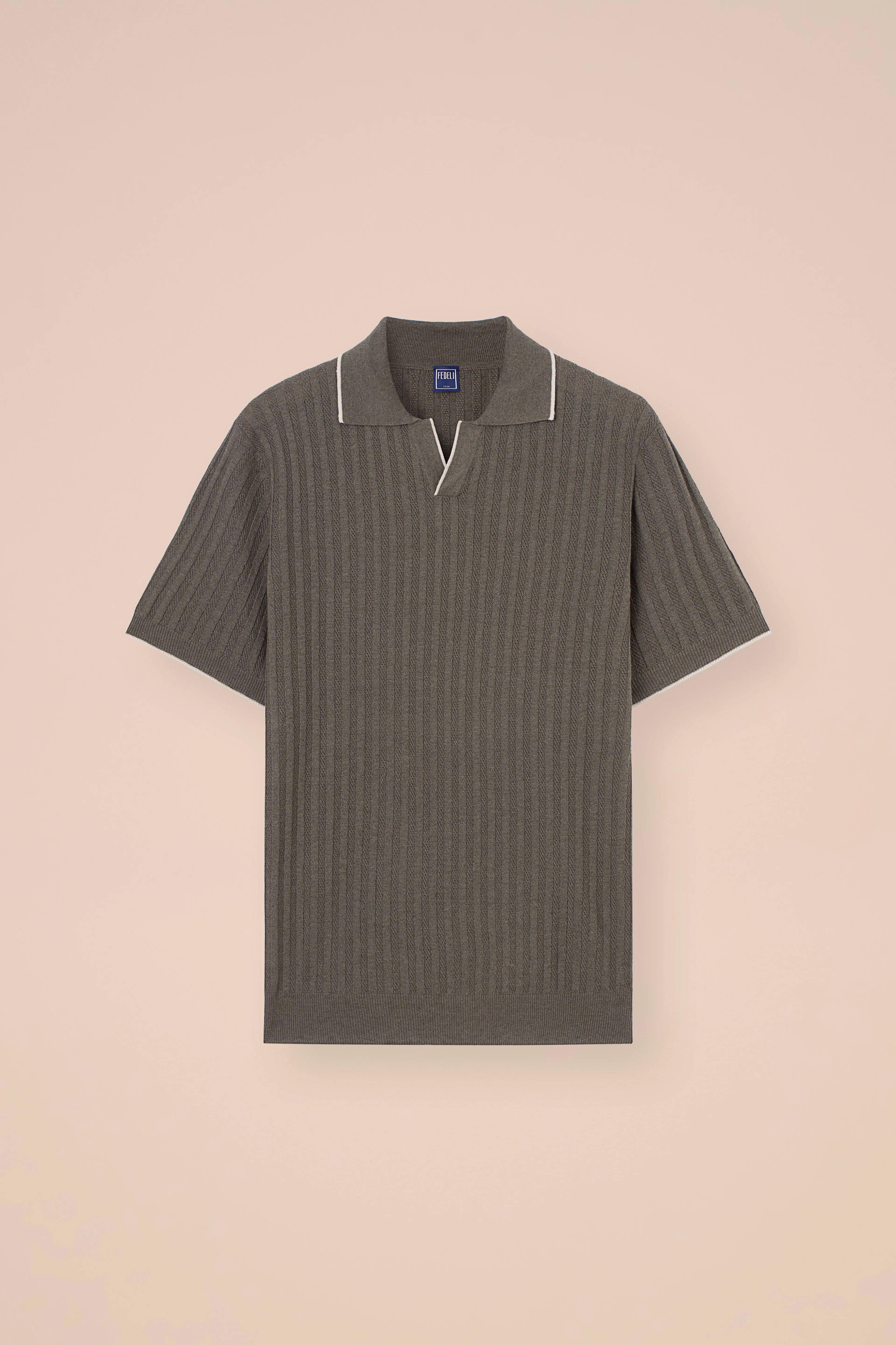Soul Cotton and Linen Ribbed V-Neck Polo - Image 7