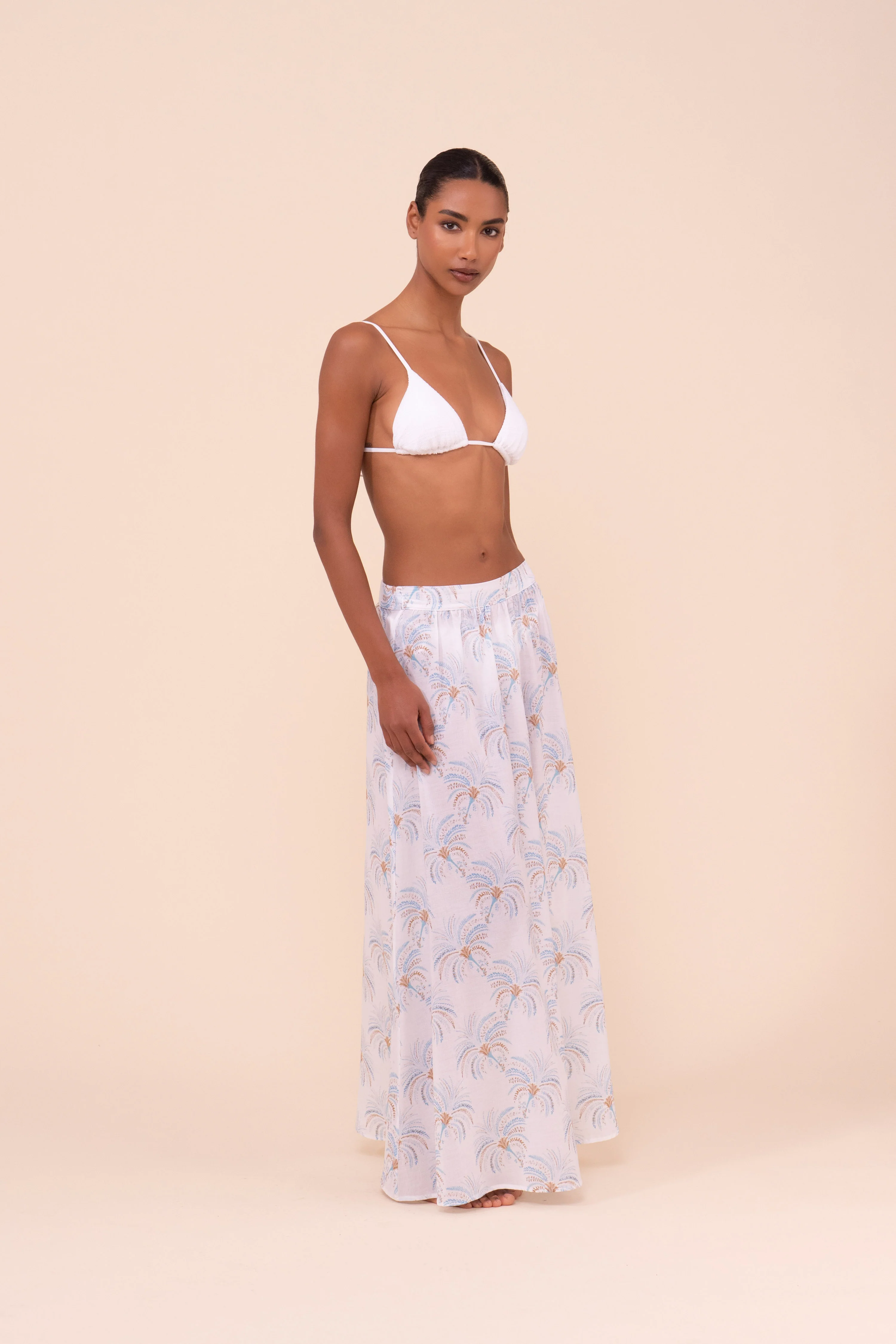 Ustica Printed Cotton Voile Skirt - Palms Pattern