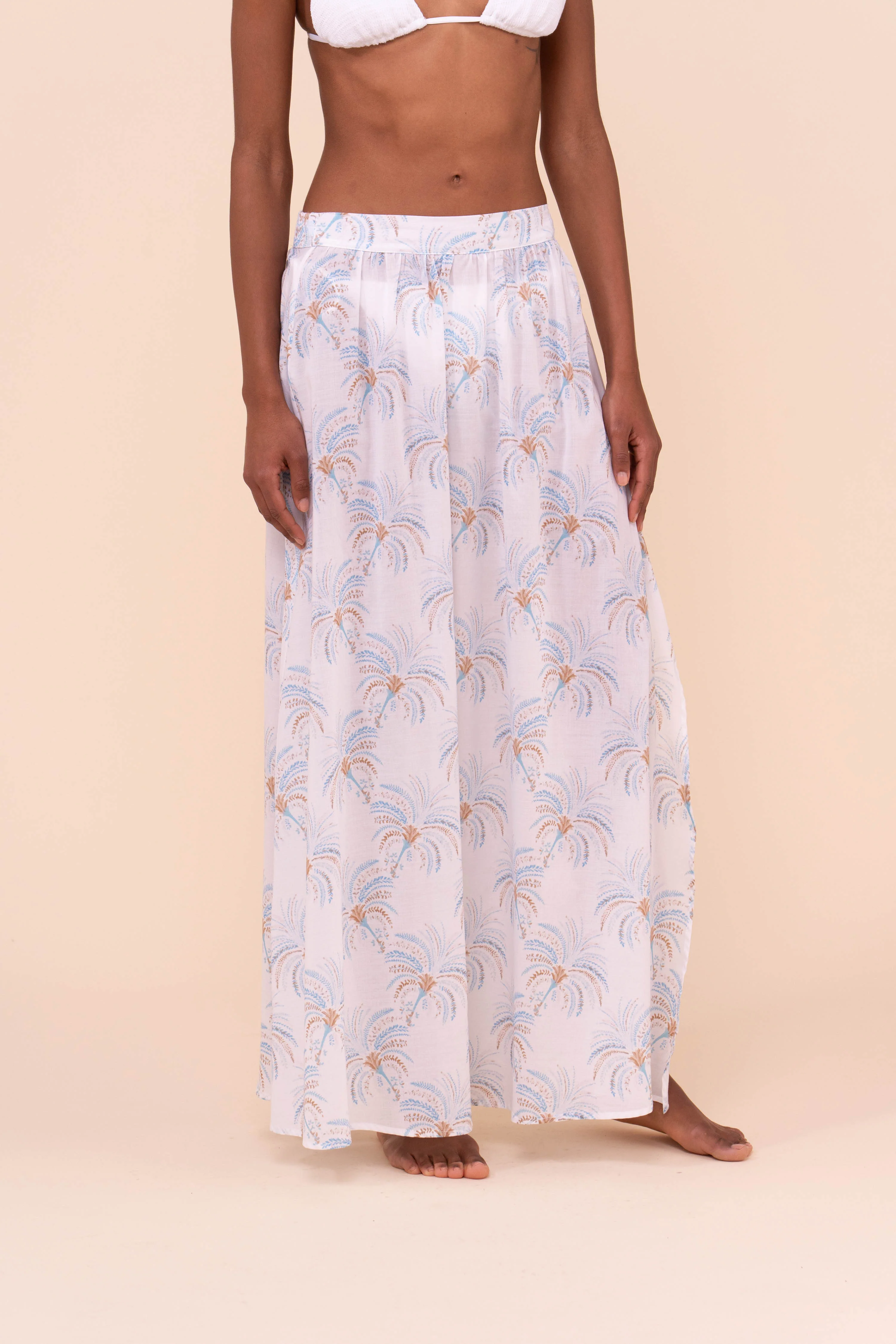 Ustica Printed Cotton Voile Skirt - Palms Pattern - Image 3