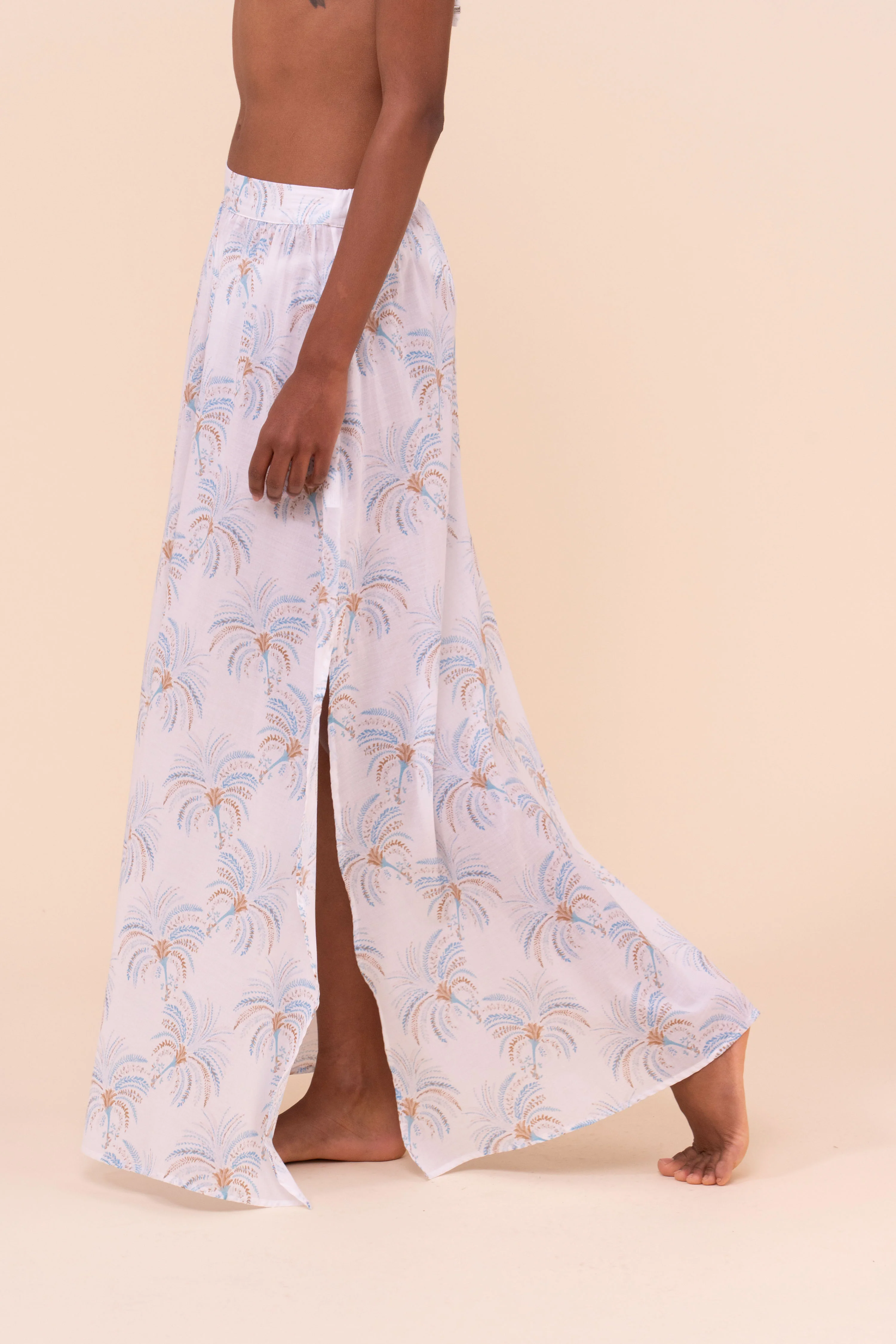 Ustica Printed Cotton Voile Skirt - Palms Pattern - Image 4